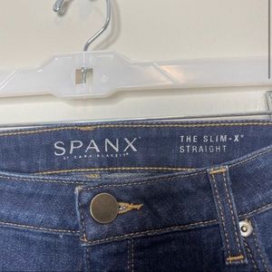 Spanx Womens The Slim X Straight Fit Denim Blue Jeans Dark Wash Size 32
